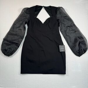 Lulu's Posh Admiration Black Mini Dress with Sheer Sleeves